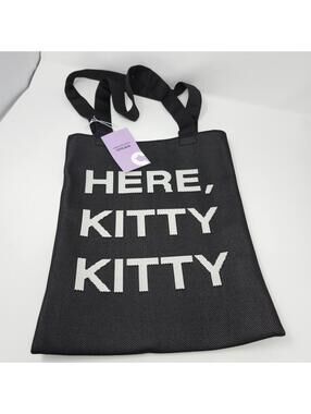 Cat Lady Here Kitty Kitty Tote Bag Black White Book Bag NWT